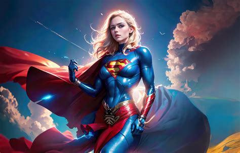 Wallpaper Girl Sky Art Blonde Supergirl Superhero AI Art For Mobile And Desktop Section