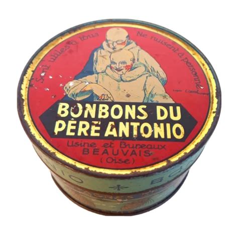 Ancienne Boite En Tole Fer Publicitaire Les Bonbons Du Pere Antonio Eur