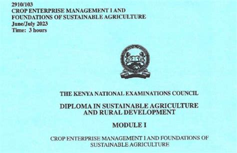 Diploma In Sustainable Agriculture And Rural Development Module 3 Knec