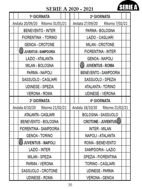 Juventus Game Schedule 2020-2021