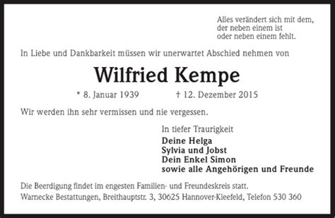 Traueranzeigen Von Wilfried Kempe Trauer Anzeigen De