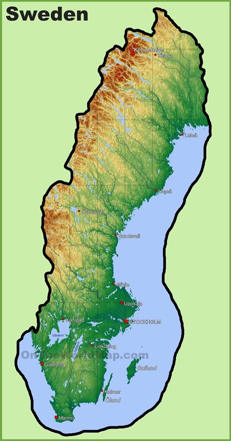 Sweden physical map - Ontheworldmap.com