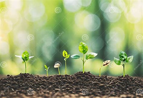 Sequence Of Seeds Growing Into Trees In Various Stages Growth Nature