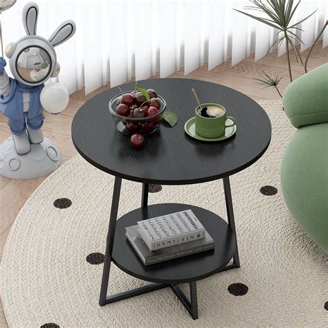 Mashomdec Black Round Coffee Table 2 Tier End Table Side Table Night