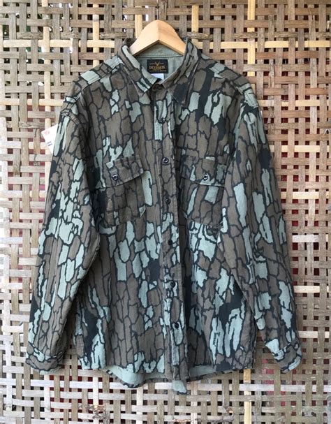 Vtg S Baju Batik Flannel Corak Batang Pokok Mati Hunting Camo Trebark