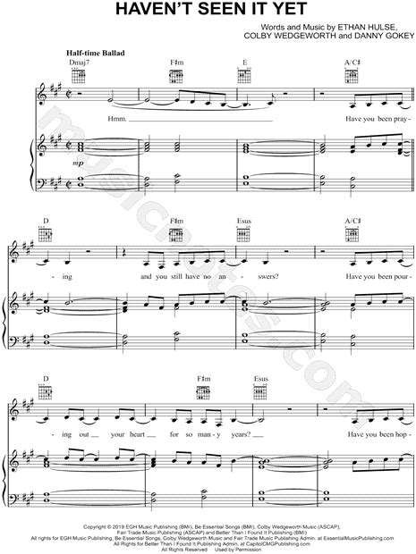 Danny Gokey Havent Seen It Yet Sheet Music In A Major Transposable