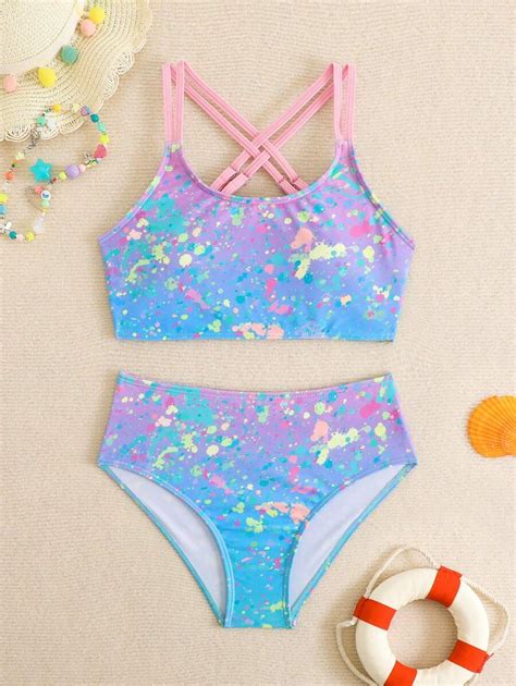 Ensemble de maillot de bain pour préadolescentes Top de bikini sans manches et bas motifs