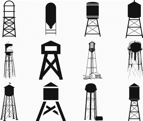 Water Tower Svg Eps Png Dxf Clipart For Cricut And Silhouette Etsy