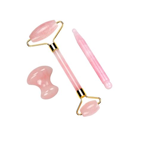 Jade Roller Set Rose Quartz Mushroom Massager Voiceless Face Roller Anti Cellulite Wrinkle Eye