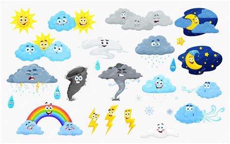 Premium Vector Cartoon Weather Characters Cute Cloud And Sun Or Rain