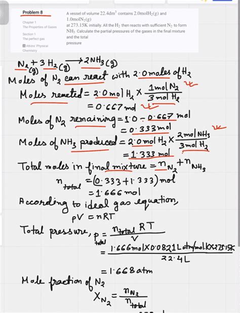 A Vessel Of Volume 22 4 Dm 3 Contains 2 0 Mol H2 G And 1 0 Mol N2 G