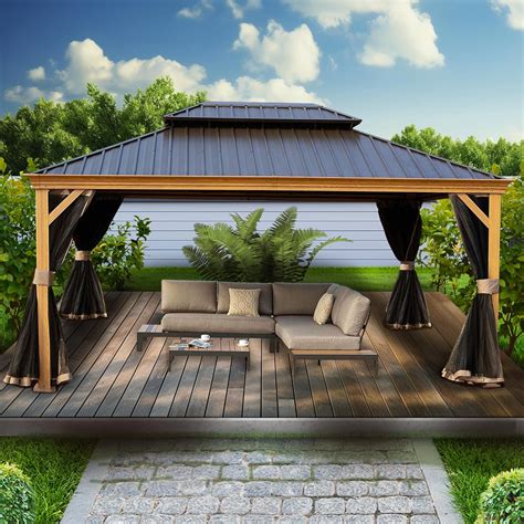 Kozyard Apollo Wood Look 12ft X 16ft Aluminum Hardtop Gazebo With Galv