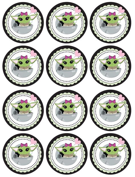 Baby Yoda Girl Printable Birthday Cupcake Toppers Or Tags Etsy