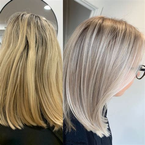 Full Head Ash Blonde Highlights Wth A Shadow Root Grey Blonde Hair