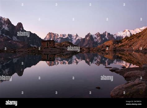 Aiguilles De Chamonix Reflecting In The Lake Lac Blanc Stock Photo Alamy