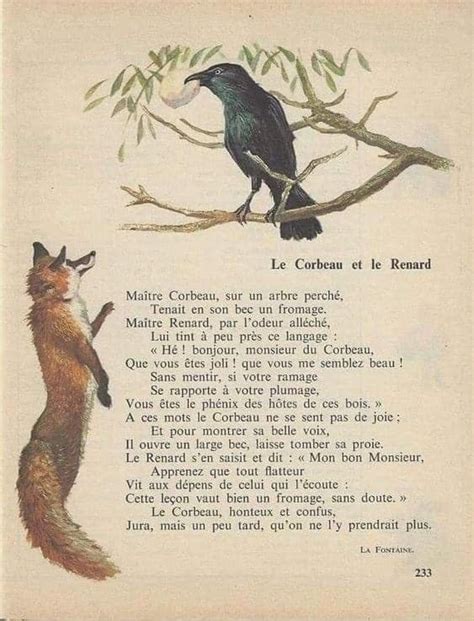 Rappelons nous Poème Le corbeau et le renard Fables French poems