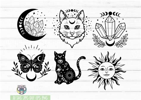 Digital Drawing Illustration Celestial Svg Moon Phase Svg Moon Cat