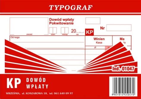 Dowód wpłaty KP druk kasa przyjmie A6 01047 Cena Opinie Druki