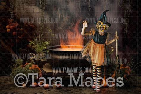 Witch Cauldron Halloween Digital Background - Witch Room Digital Backdrop