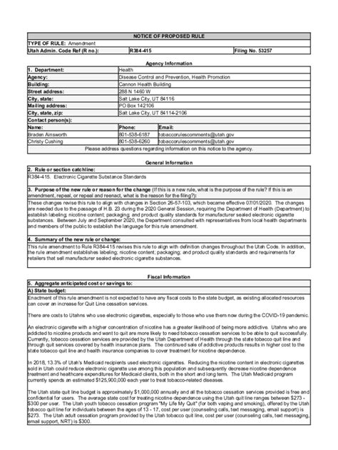 Fillable Online Notice Of Proposed Rule Type Of Rule Amendment Utah