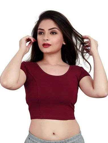 Women S Short Sleeve Cotton Lycra Readymade Blouse Maroon Free Size