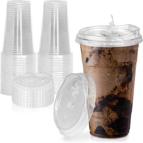 100 Pack Disposable Strawless Plastic Cups With Lids 24 Oz Clear Plastic Cups