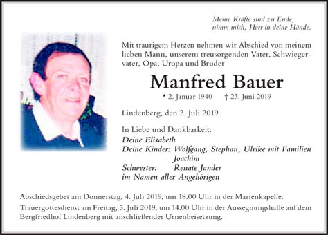 Traueranzeigen Von Manfred Bauer Augsburger Allgemeine Zeitung