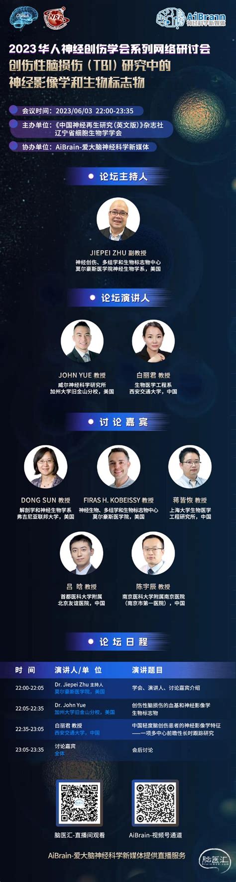 2023华人神经创伤学会系列网络研讨会丨创伤性脑损伤 Tbi 研究中的神经影像学和生物标志物 学会、演讲人、讨论嘉宾介绍 脑医汇