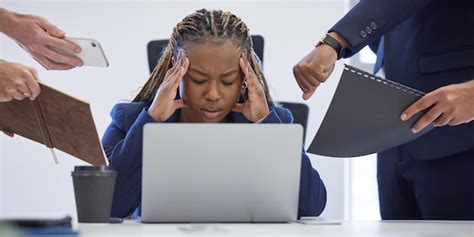 Premium Photo Headache Business And Overwhelmed Black Woman