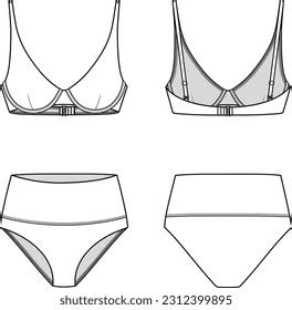 Girls Bikini Fashion Flat Sketch Template Stock Vector Royalty Free Shutterstock