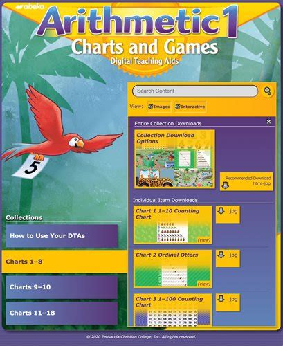 Abeka Product Information Arithmetic 1 Charts And Games Digital