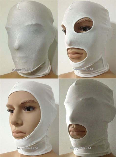 Halloween Party Lycra Spandex Zentai Costume White Mask/Hood For ...