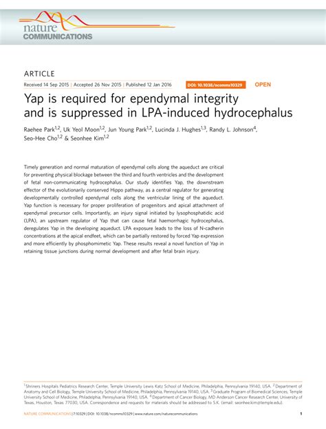 PDF Yap Is Required For Ependymal Integrity And Is Suppressed In LPA