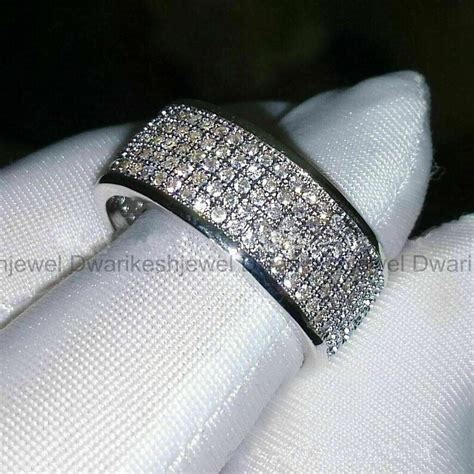 Men's Wedding Band, 14k White Gold, Mens Band, 2.5 Ct Round Cut Diamond ...