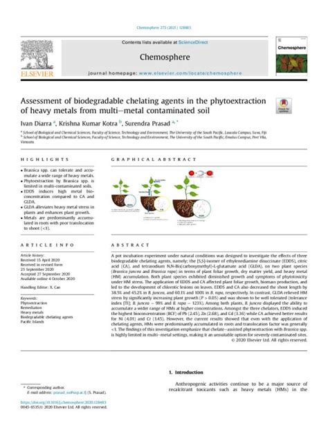 Assessment Of Biodegradable Chelating Agents In The Phytoextraction Of