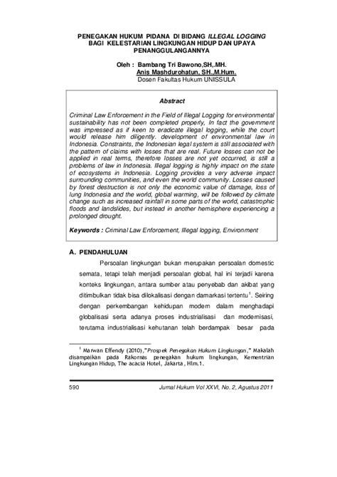 Pdf Penegakan Hukum Pidana Di Bidang Illegal Logging Bagi Kelestarian