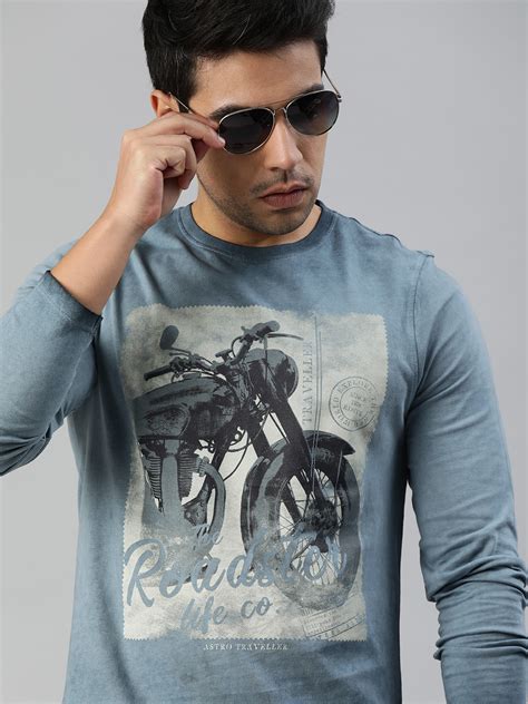 Buy Roadster Men Blue Printed Round Neck Pure Cotton T Shirt Tshirts For Men 11544816 Myntra