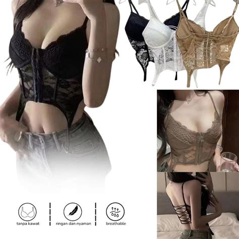 Jual Bustier Top Sexy Lingerie Bustier Set Sexy Corset Bra Wanita Mewah Shopee Indonesia