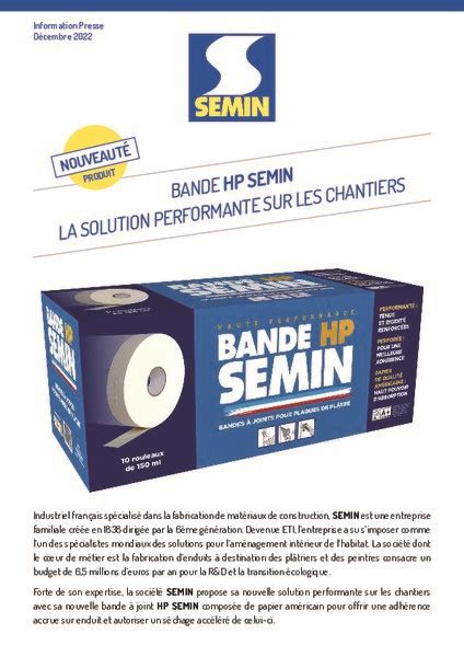 Semin Présente Sa Nouvelle Bande Hp Pour Joints Energie Today