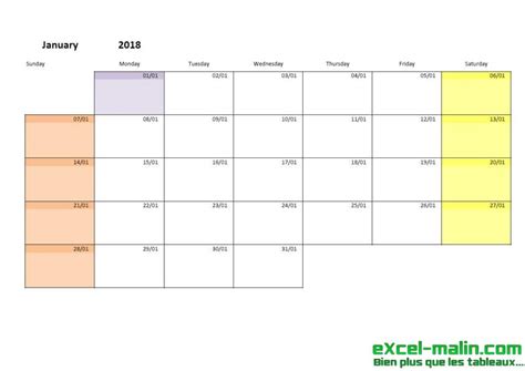 Printable monthly calendar template for Excel | Excel-Malin.com 