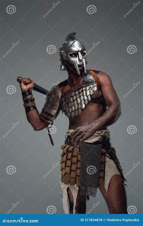 Ancient Arena Fighter Of African Descent With Sword Stock Photo Image