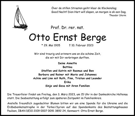 Traueranzeigen Von Otto Ernst Berge Trauer Anzeigen De