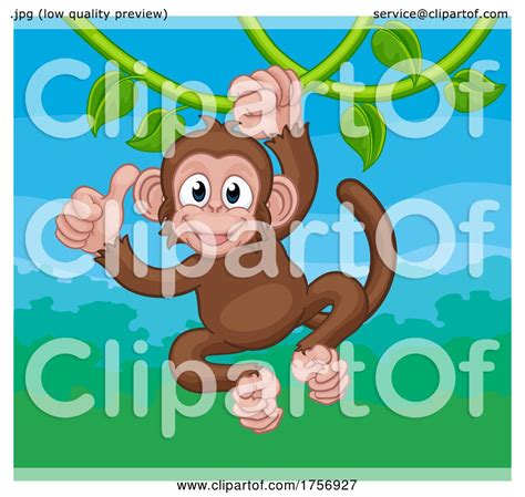 Monkey Singing On Jungle Vines Thumbs Up Cartoon By AtStockIllustration