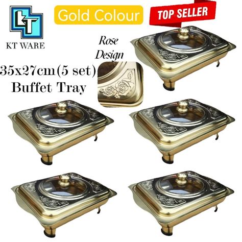 Kt Ware 5 Set Gold 35x27 Buffet Embossed Buffet Tray Set Buffet Food