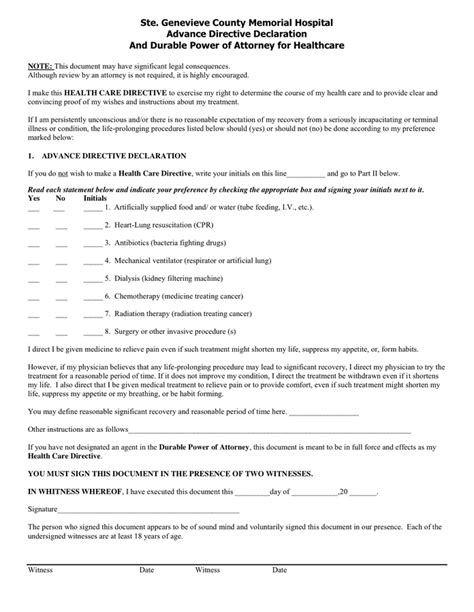 Advance Directive Declaration In Word And Pdf Formats