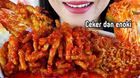 ASMR CEKER DAN ENOKI PEDAS API EATING SOUNDS YouTube