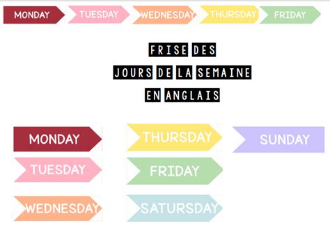 Les Jours De La Semaine En Anglais Affichage Frise Arc En Ciel