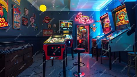 Premium Photo Nostalgic View Of A Retro Arcade With Colorful Pinball