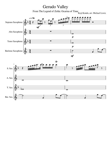 Gerudo Valley The Legend Of Zelda Sax Quartet Sheet Music For Saxophone Alto Saxophone Tenor