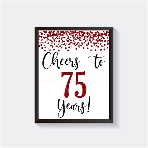 Red Cheers To 75 Years Sign 75th Birthday Party Decor 75 Etsy